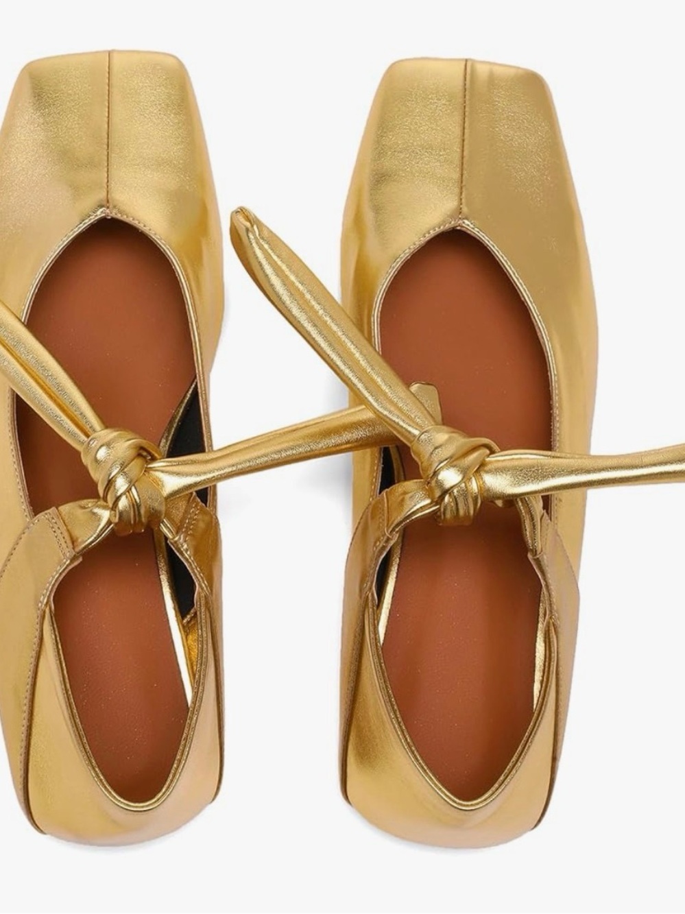 Metallic Gold Mary Jane Ballet Flats – Square Toe Bow Flats size 6 - Picture 5 of 9